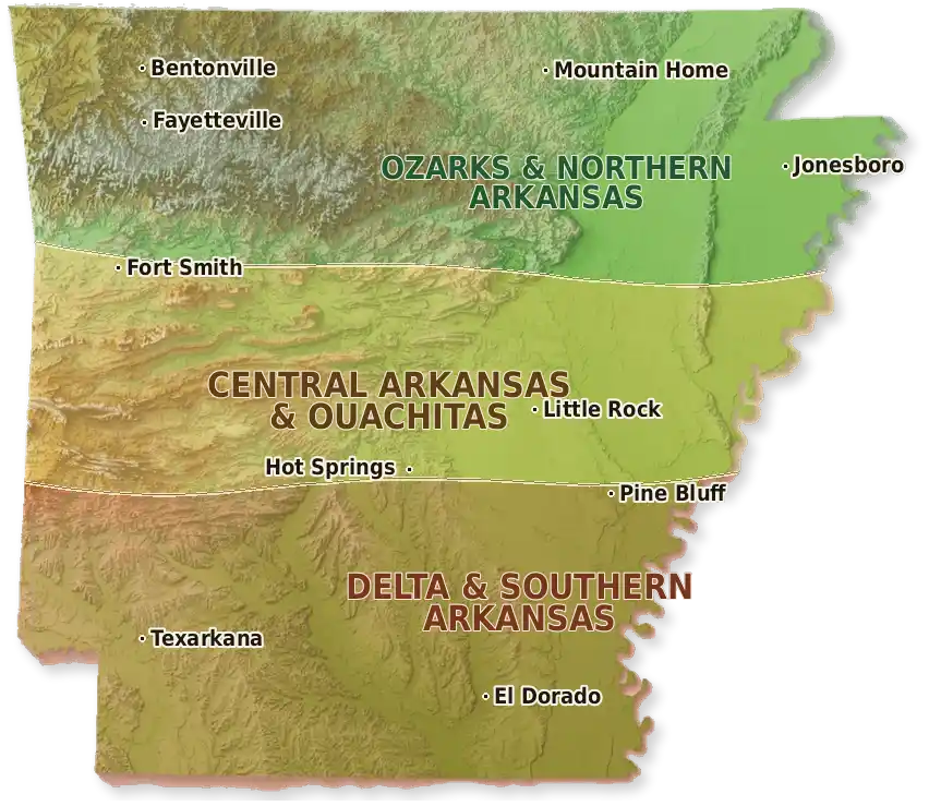 Topographic care map for Kunekune planning in Arkansas