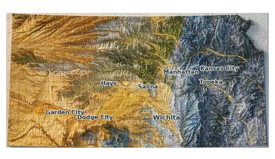 Topographic care map for Kunekune planning in Kansas