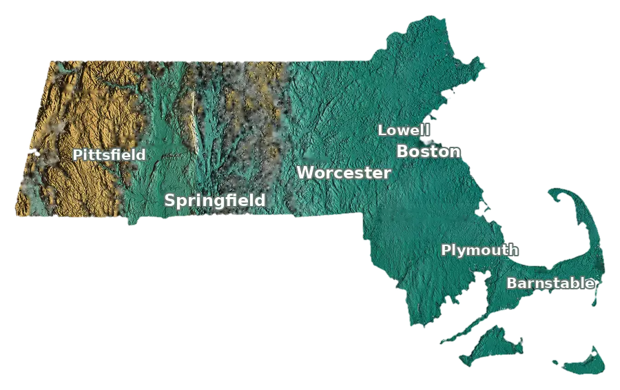 Topographic care map for Kunekune planning in Massachusetts