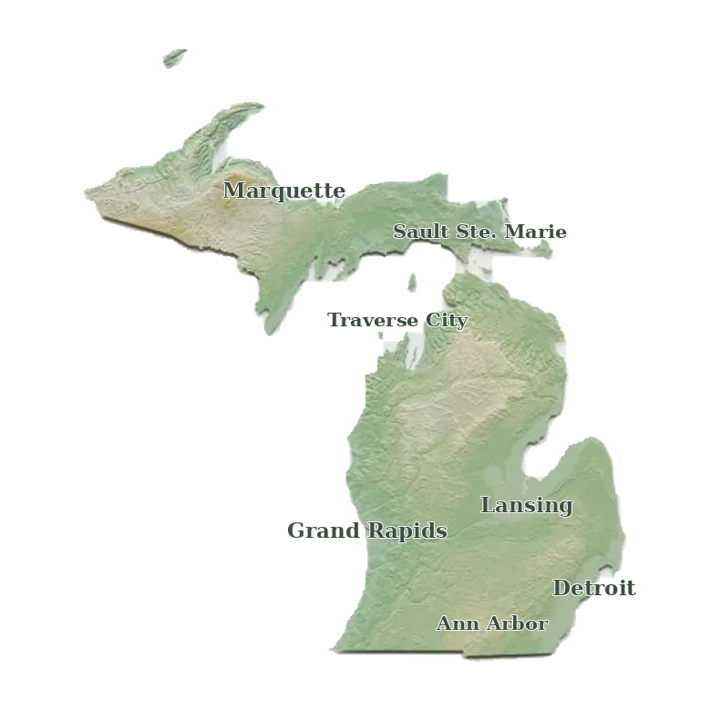 Topographic care map for Kunekune planning in Michigan