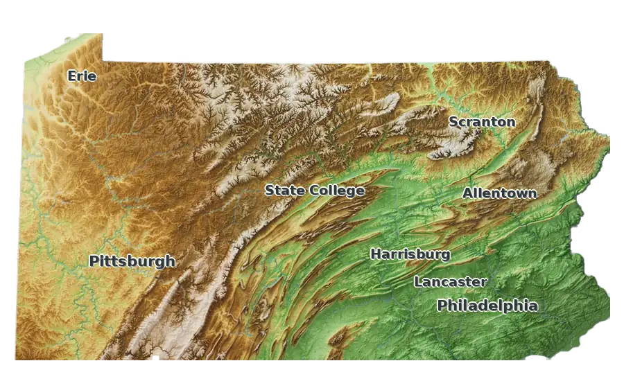 Topographic care map for Kunekune planning in Pennsylvania
