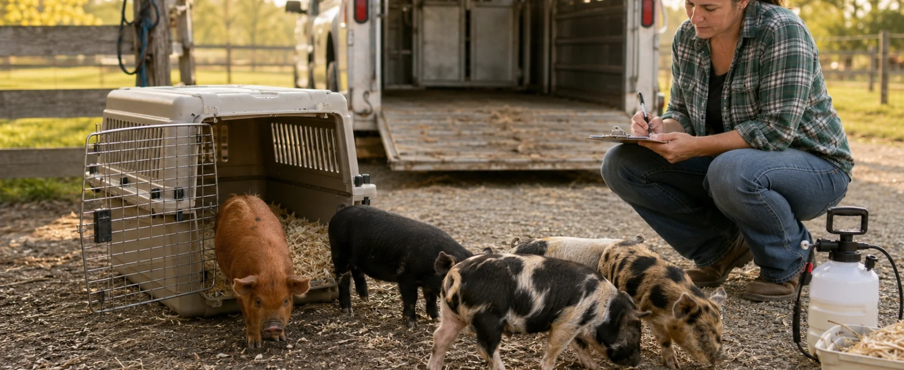 Transporting Newly Purchased Kunekune Piglets